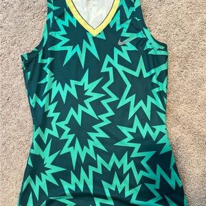 Nike Women's Teal and Yellow Starburst Tank Top